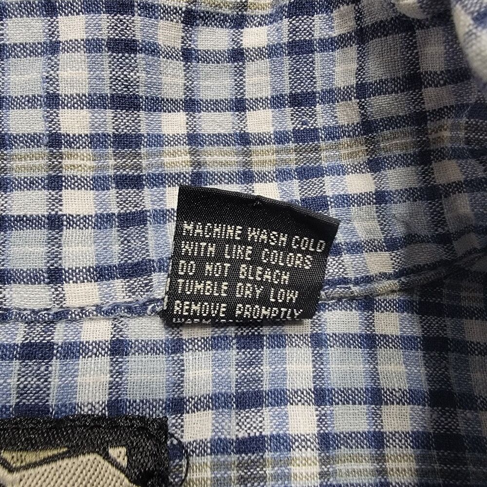 On the Brink Men's L Shirt Linen Blend Button Up Short Sleeve Plaid Pocket VTG - Picture 9 of 10